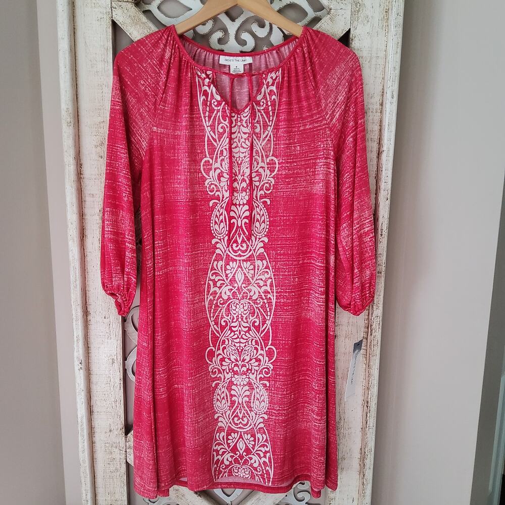 Skye's The Limit Women's 3/4 Sleeve Tie Front Shift Midi Dress in Raspberry - Picture 4 of 8